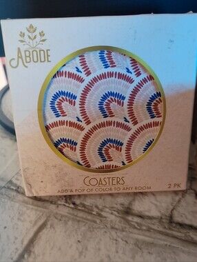 Abode Red and Blue Fan-Pattern Coasters - Set of 2